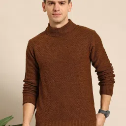 Men Solid Turtle Neck Brown Sweater-image-31