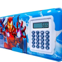 Stationery Pencil Box with Calculator, & Dual Sharpener, for Kids for School, SpiderMan Art Plastic Pencil Box-2