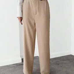 Women Regular Fit Beige Cotton Blend Trousers-image-99
