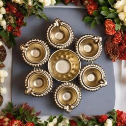 Antique Gold finished diya urli for home decor lights by ARTGALAXY Iron Table Diya-image-36