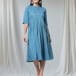 Women Fit and Flare Blue Ankle Length Dress-image-96