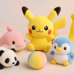 Soft Toy Combo Set – Pikachu, Panda, Dolphin, Penguin, Banana & Colorful Ball - 15 cm-image-21