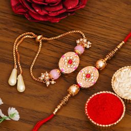 Bhaiya Bhabhi RAKHI224@54 Gold Finish Lumba, Chawal Roli Pack Set-image-85
