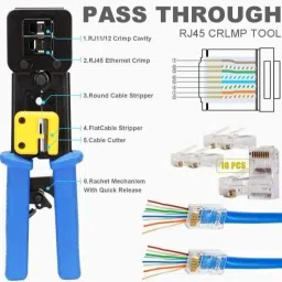 BALRAMA Heavy Duty RJ 45 Crimping Tool for Pass through Connector RJ11 & RJ45 Plugs Network Interface Card-31