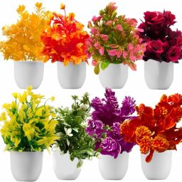 Set Of 8 Multi Color Small/Mini Fake Artificial Plants With Pot/Vase Bonsai Wild Artificial Plant with Pot-image-14