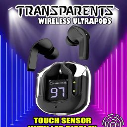 crecro Ultrapod Bluetooth Earbuds Headset Crystal Transparent Design,LED Display P51 Smart Headphones-image-46