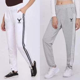 Pack of 2 Women Striped Grey, White Track Pants-image-76