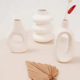 purezento Decorative Juno Set Of 3 White Ceramic Vase-picture-22