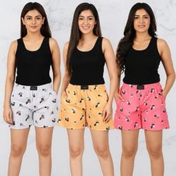 Pack of 3 Self Design Women White, Yellow, Pink Casual Shorts-picture-17