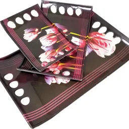 Melamine Multicolor Black Flora Stylish Serving Tray, Set of 3 Royale Series Tray-17