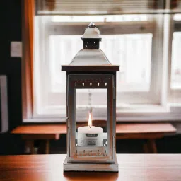 Classic Style Hanging Lantern with One Pillar Candle|Perfect for Home Decor Silver Iron Table Lantern-17