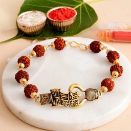 Rudraksh 24-102-Rudraksh Braclet-Mahakal-1, Rakhi for brother Assorted Rakhi, Greeting Card, Chawal Roli Pack Set-38