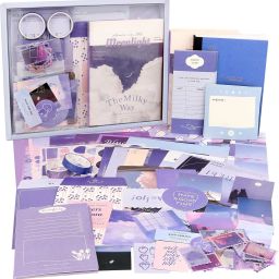 348pcsVintage journal Kit For Art Stickers Notebook Moonlight Purple Theme,Scrapbook Kit-27