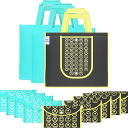 Pack of 12 Smile Foldable Grocery/Shopping Bags For Women | Blue & Black Yellow Pack of 12 Grocery Bags-image-70