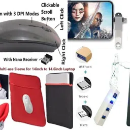 ANJO KeyboardWirelesMouse-WPad-Hub-Clnr-2n1OTG-Ext-LED-Skin-14.6iScrn&KeyGuard&Sleeve Combo Set image 3