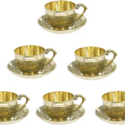 Pack of 6 Brass Set Of 6 Handmade Pure Embossed With Leaf Design For Tea Purpose-image-12