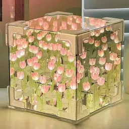 Handmade DIY Tulip Cube Mirror Light, Tulip Flower Table Lamp Night Lamp-2