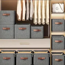 AshmakamMart 3 Pcs Storage Box with Lid, Reinforced Handles for Easy Lifting Poly-canvas Laundry Bag image 2