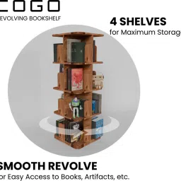 cogo 4 Tier Revolving Bookshelf | 260 litre | 100 kg UDL Loading Capacity Engineered Wood Open Book Shelf image 2
