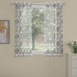 Silver Polyester Traditional 5ft Sheer Eyelet 2 Pcs Window Curtains by ROSARAHOME-picture-30