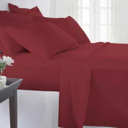 pizuna Rio Red Solid 400 TC 100% Cotton 1 Fitted Double King Size Bedsheet with 2 Pillow Covers-picture-7