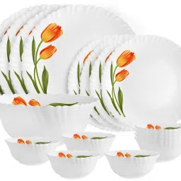 Pack of 17 Opalware Dazzle Series Spring Tulip Crockery Set |Dishwasher Safe| Light-Weight Dinner Set-18