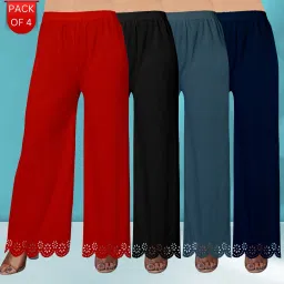 Pack of 4 Women Regular Fit Multicolor Lycra Blend Trousers-image-93
