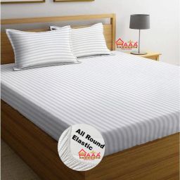 300 TC Cotton King Striped Fitted (Elastic) Bedsheet-image-32
