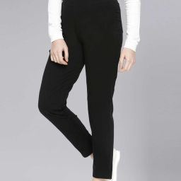 Women Regular Fit Black Cotton Blend Trousers-image-4
