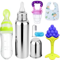 BABY COMBO SET OF-6[TEETHER,FEEDER,STEEL BOTTLE,BIB,FINGER BRUSH] Teether and Feeder-picture-13