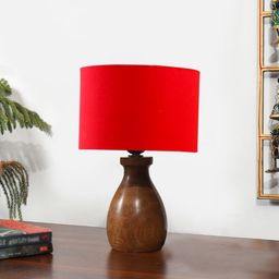 devansh Red Cotton Table Lamp With Wood Natural Base -4 For Bedroom, Living Room Table Lamp-picture-41