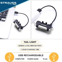 strauss Usb Rechargeable 5 Led Cycle Head Light | Cycle Light | Bicycle Headlight LED Rear Break Light image 3