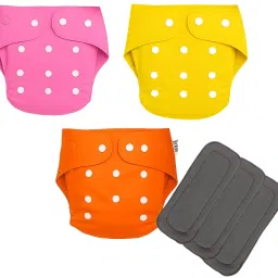 Reusable Baby Cotton Cloth Diapers with Insert Pads for 0-3 Years Pack of 3-image-2