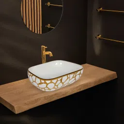 2301 (45*33*13.5)CM STYLISH WHITE WITH GOLD COATED ATTRACTIVE COUNTER BASIN / BEST DESIGNER WASH BASIN FOR HOME, HOTELS Table Top Basin-image-60