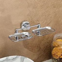 Double Soap Dish / Soap Case / Soap Stand / Soap Holder Chrome Finish 9.5 inch 1 Bar Towel Rod-image-50