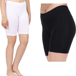 Pack of 2 Solid Women Black, White Cycling Shorts-image-77