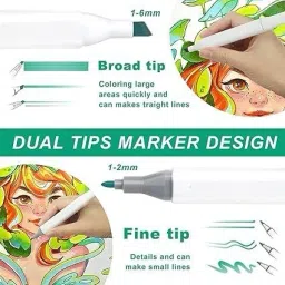 jiyancreation Proffessional Color Marker Pens Double Side, Pack Of 12 | Quick Dry,WaterProof | Chisel Nib And Fine Nib Nib Nib Sketch Pen image 5