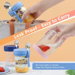 adhunyk Pack of 1 Glass Containers with Lids and Spoons 350 ML Mason Jars for Overnight Oats Jars image 2
