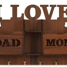 Designer Wooden Wall Mount Key Holder for Home I Love Mom Dad Shape Wood Key Holder-image-54