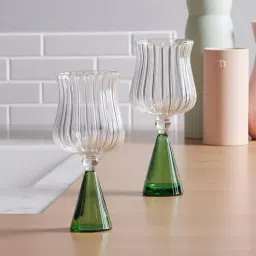 borotech Cone Stem Cocktail | Borosilicate Glass(Green, Set of 2)-picture-45