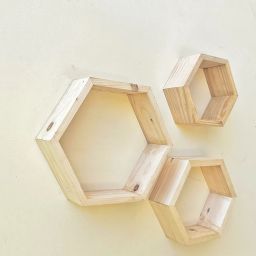 Hexagon Pinewood Wall Shelves (3-Pack) – Natural Color Floating Shelves Wooden Fruit & Vegetable Basket-image-44