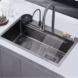 Single Bowl Matt Finish With Inbuild Pull Down Foucet N102 Vessel Sink (Black) Handmade Kitchen Sink With Waterfall Matt Finish 30X18X19 Inch Vessel Sink-image-38