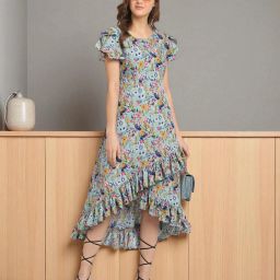 Women Ruffled Blue Maxi/Full Length Dress-image-2
