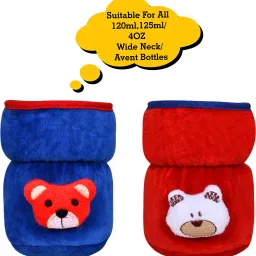 Bottle Cover for Philips Avent/Wide Neck Feeders Soft Plush Stretchable Baby Feeding Bottle Cover with Easy to Hold Strap (Royal Blue & Red, Wide Neck 125ml/4OZ)-image-22