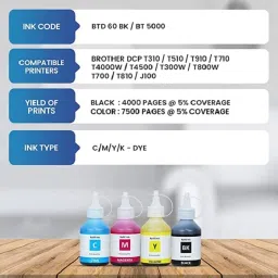 ASV Refill ink For brother DCP-T226 Multi-function Color Inkjet Printer Black + Tri Color Combo Pack Ink Bottle image 4