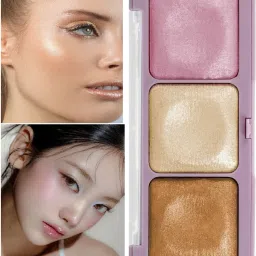 3 in 1 Blusher Highlighter Eyeshadow Palette Kit Highlighter-image-34