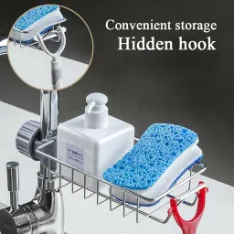 Soap DIsh Stainless Steel Sink Caddy Organizer,Tap Organiser Clip Storage Stainless Steel Wall Shelf-image-70