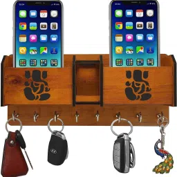 Ganesh ji cutting 2 POKET mobile charging stand and keys hanger wooden 4mm key holder Wood Key Holder-image-42