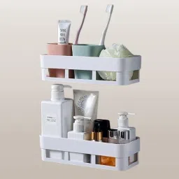 Self Adhesive Multi-Purpose Wall Hanging BATHROOM floating Shelf Plastic Wall Shelf-image-82