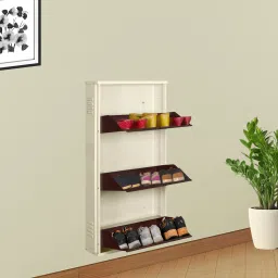 20 Inches wide Latitude Three Door Powder Coated Wall Mounted Metallic Ivory Coffee Metal, Metal, Metal Shoe Rack-3